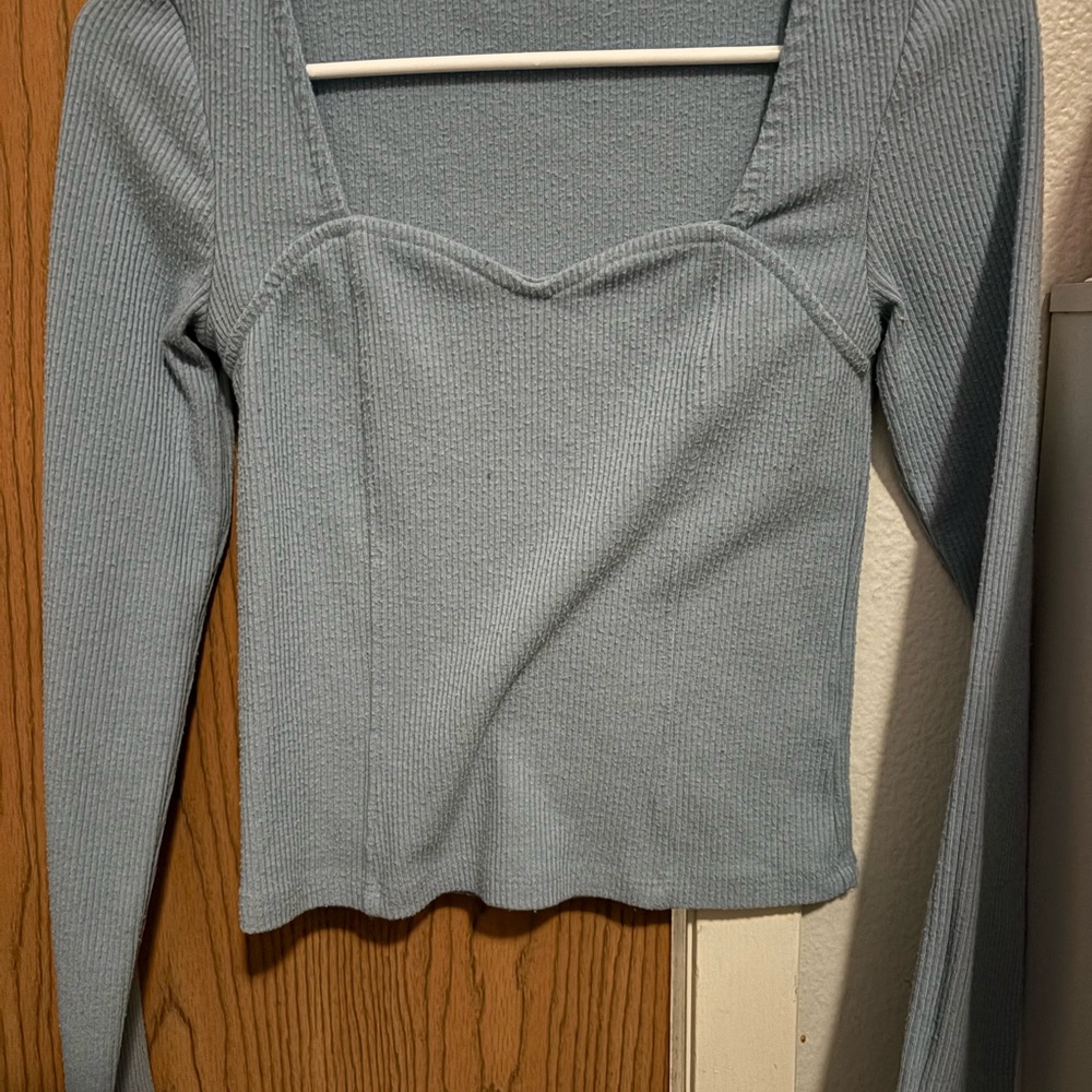 SO Women's Ribbed Long Sleeve Top - Soft Blue